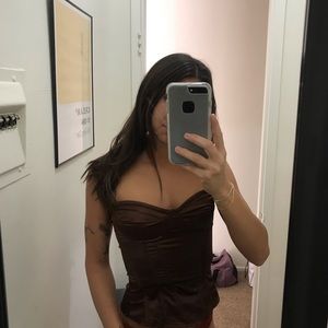 Pretty little thing brown satin flair corset top